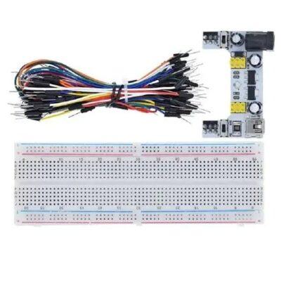Kit Protoboard/Tabla de nodos de 830 puntos + 65Pcs Jumpers Macho Macho Dupont + Fuente pa